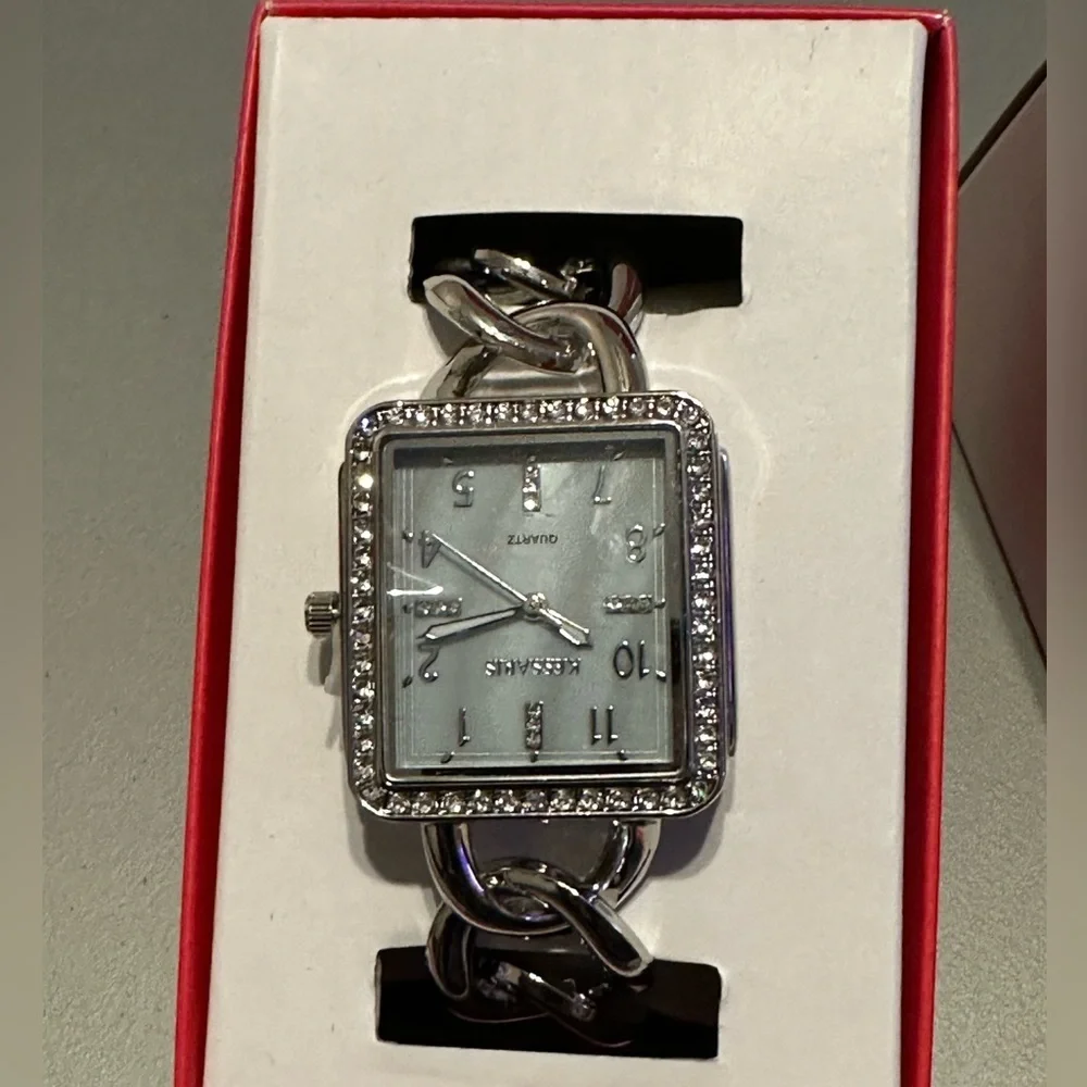Kessaris rhinestone watch unisex with metal band 7 inches 1 1/4